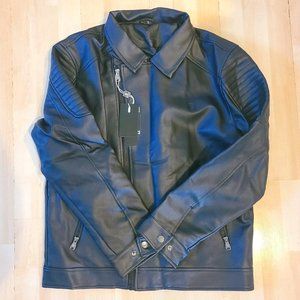 NWT Men's Black Faux Leather Motorcycle Style Jacket